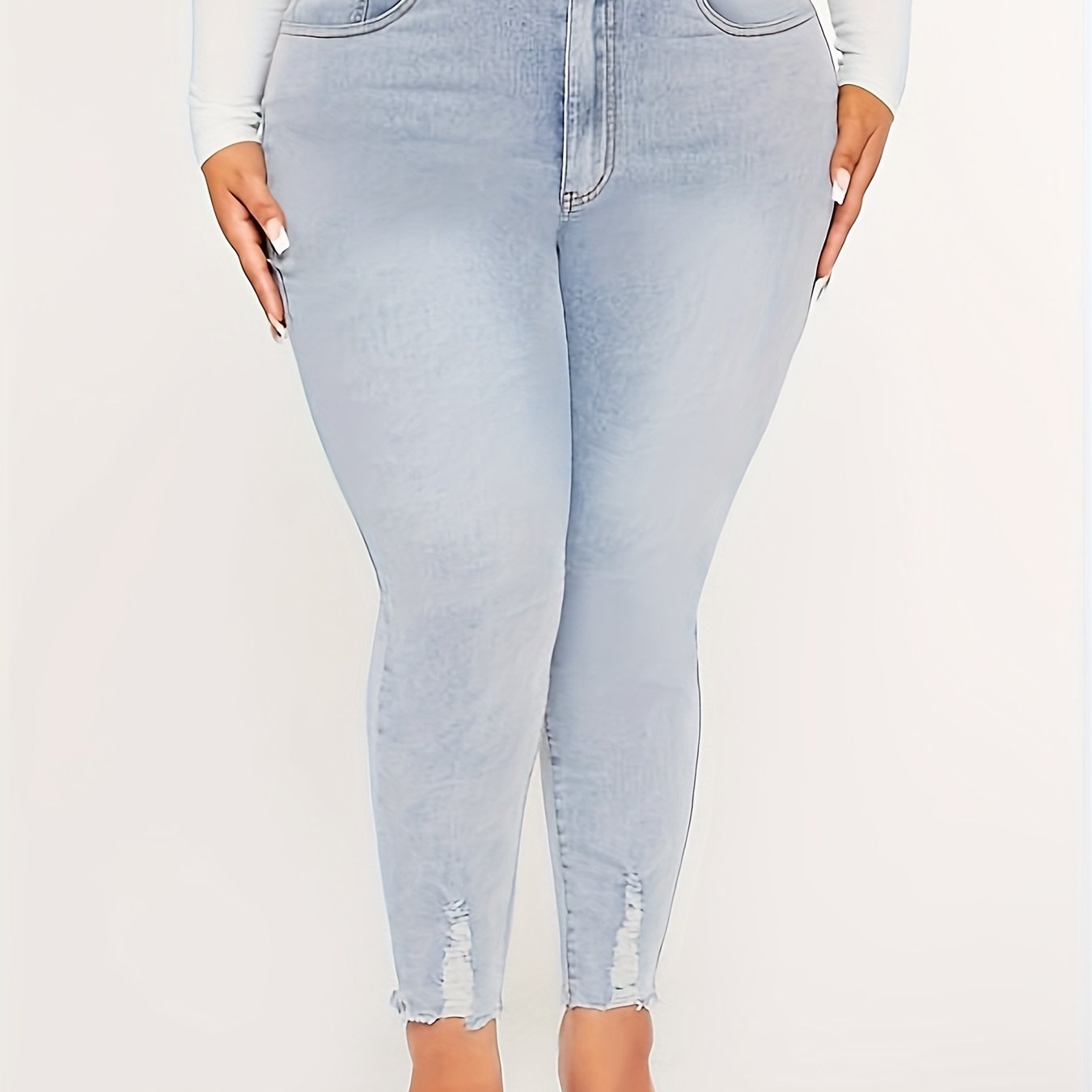 Ripped High Rise Skinny Jeans With Pockets