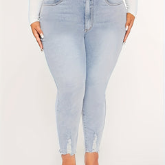 Ripped High Rise Skinny Jeans With Pockets