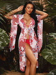 Floral Print Kimono Sleeve Cover Up Dress
