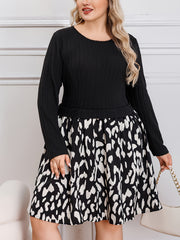 Colorblock Leopard Print Long Sleeve Dress