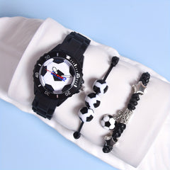 Boys' Soccer Watch Set 3pcs Silicone Strap Quartz Sports Football Motifs