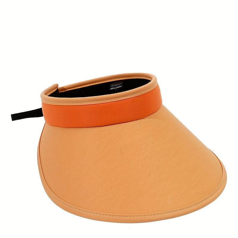 Solid Visor Hat Wide Brim Drawstring UV Protection Sun Hat