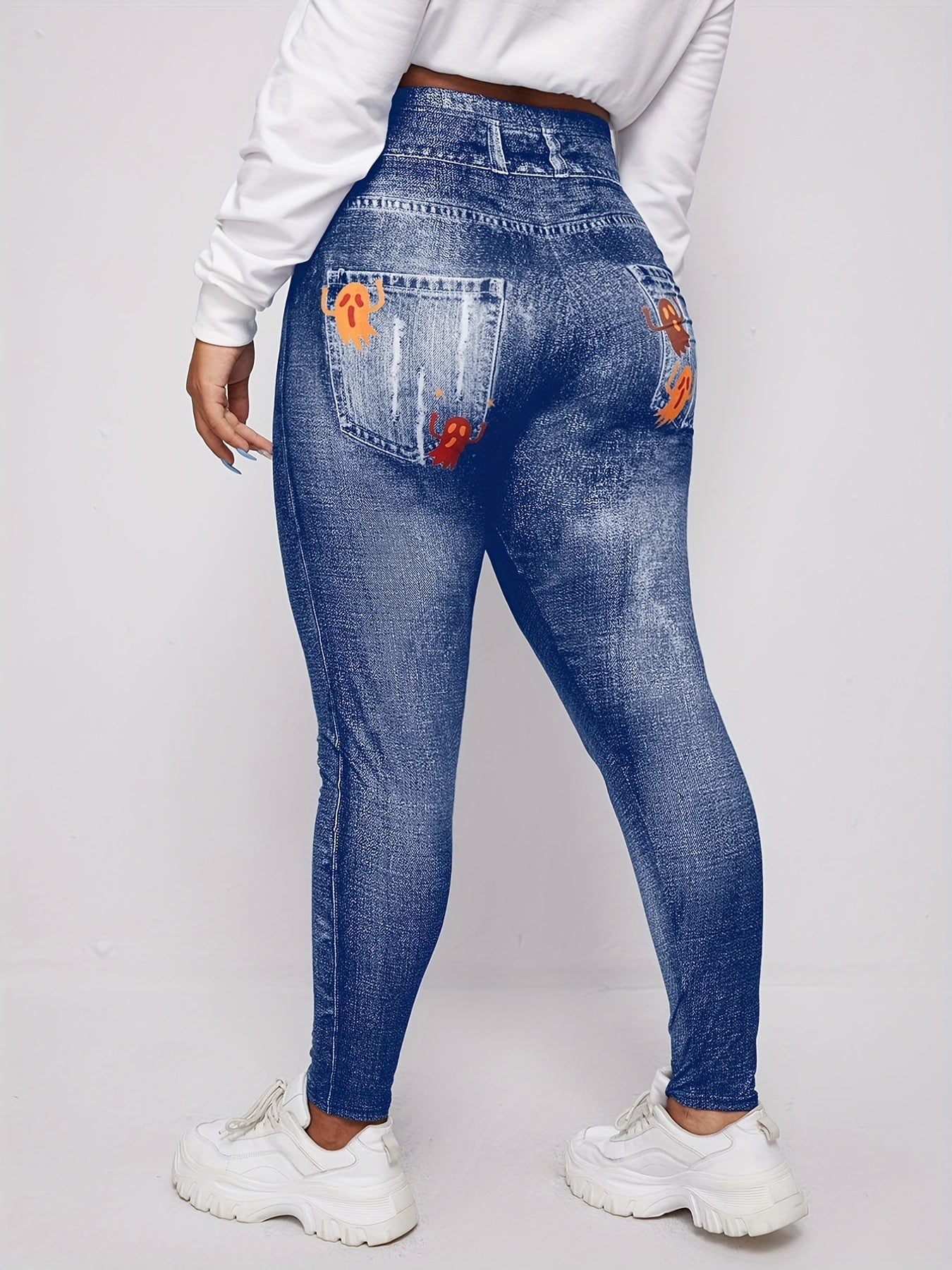 Cartoon Print Slim Jeggings Casual High Waist Long Leggings