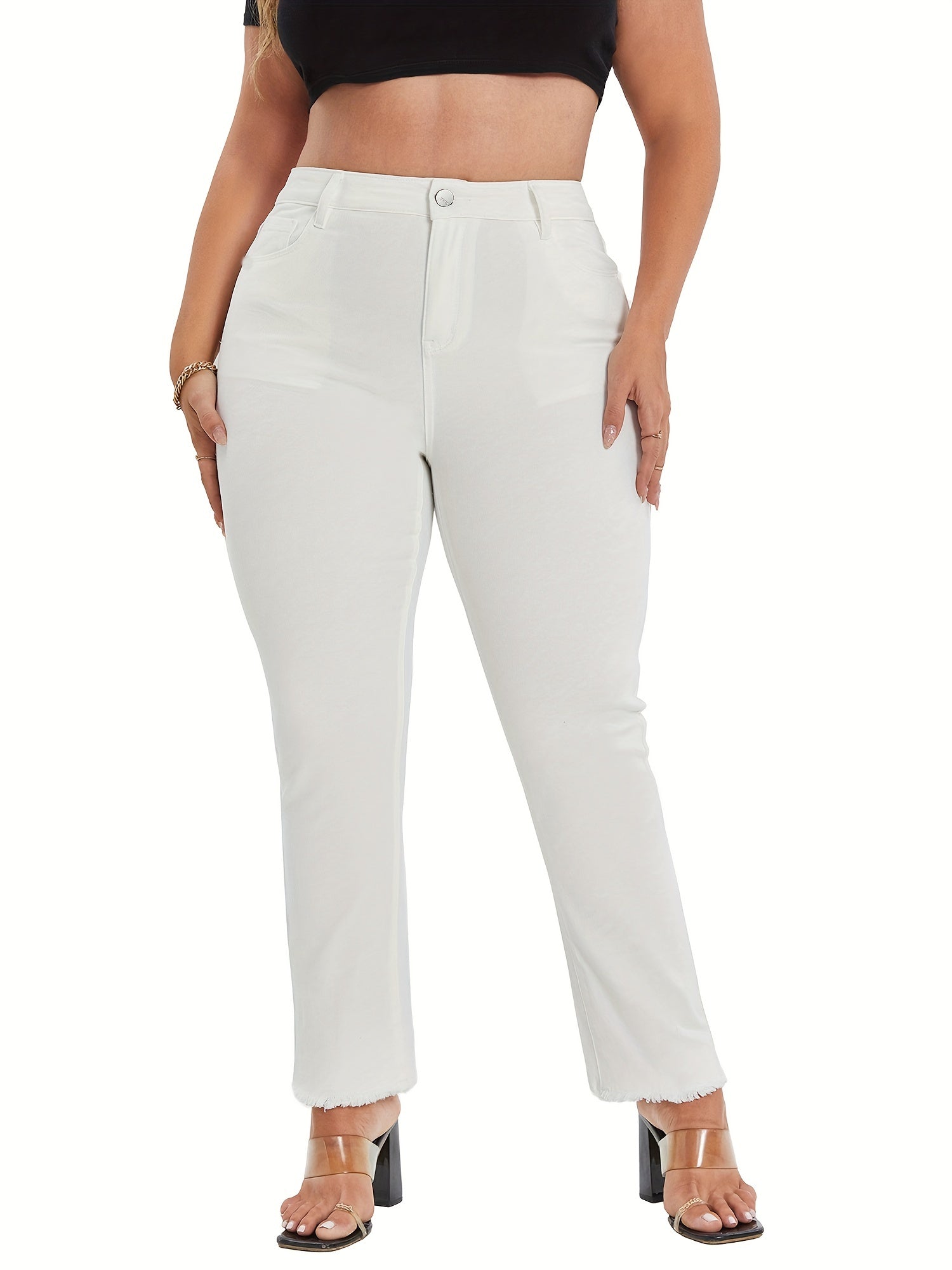 High Rise Fringe Trim Jeans