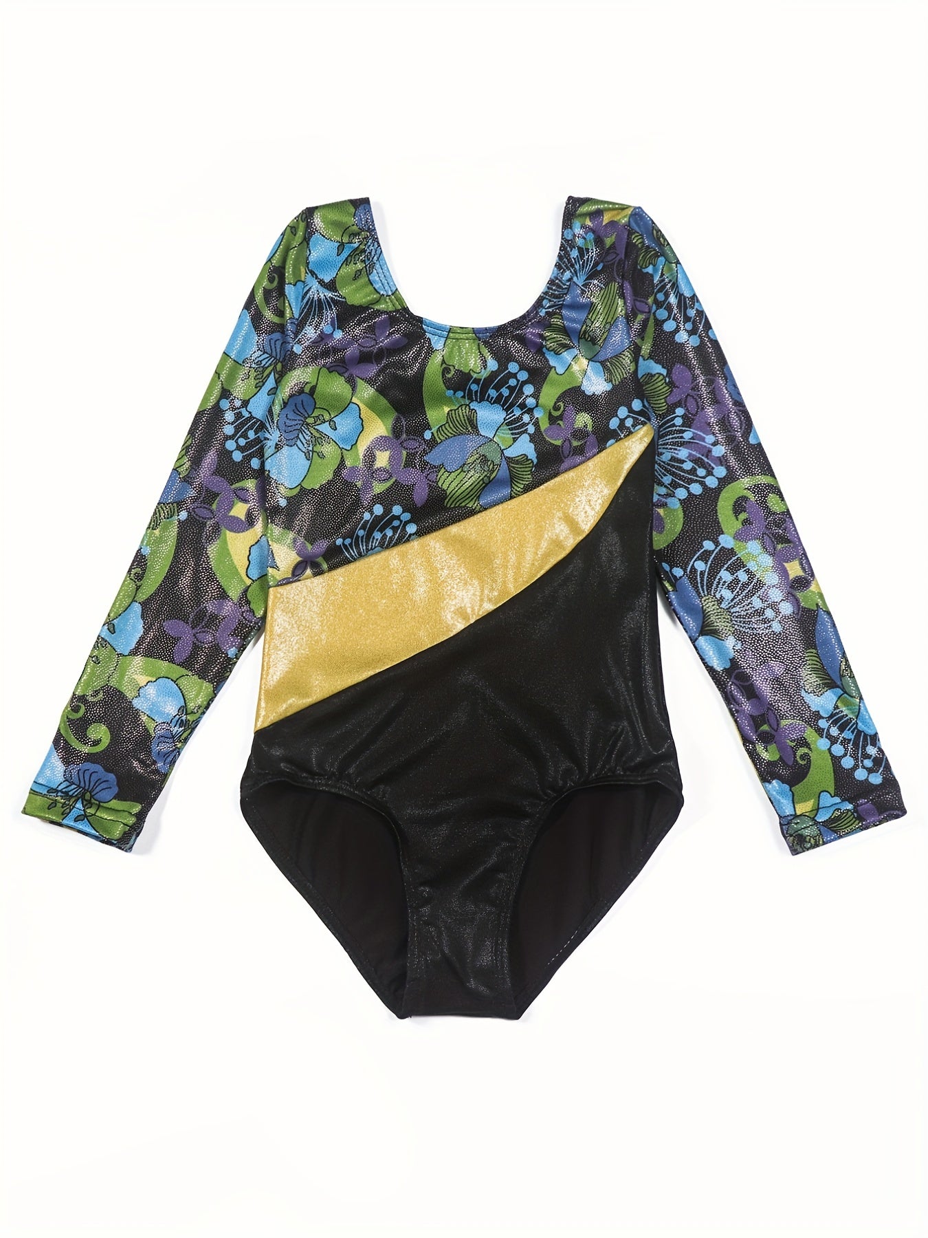 Girls Gymnastics Exercise Onesie Stitching Print Long Sleeve Yogo Fitness Sports