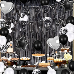 Happy Birthday Balloon Banner & Set with Foil Fringe Curtains