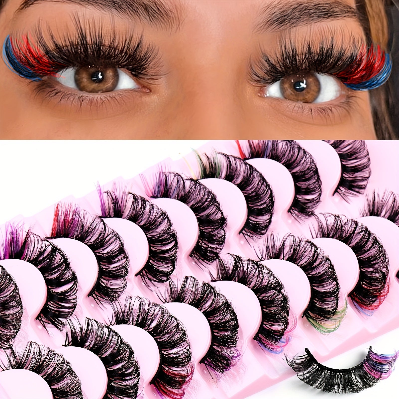 8 Pairs 6D Mink Colored D Curl Cat Eye Eyelashes for Halloween Party