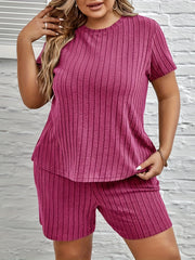 Ribbed Knit Lounge Set Short Sleeve Top & Shorts Pajama