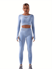 Seamless Yoga Set Mesh Crop Top & High Waist Leggings
