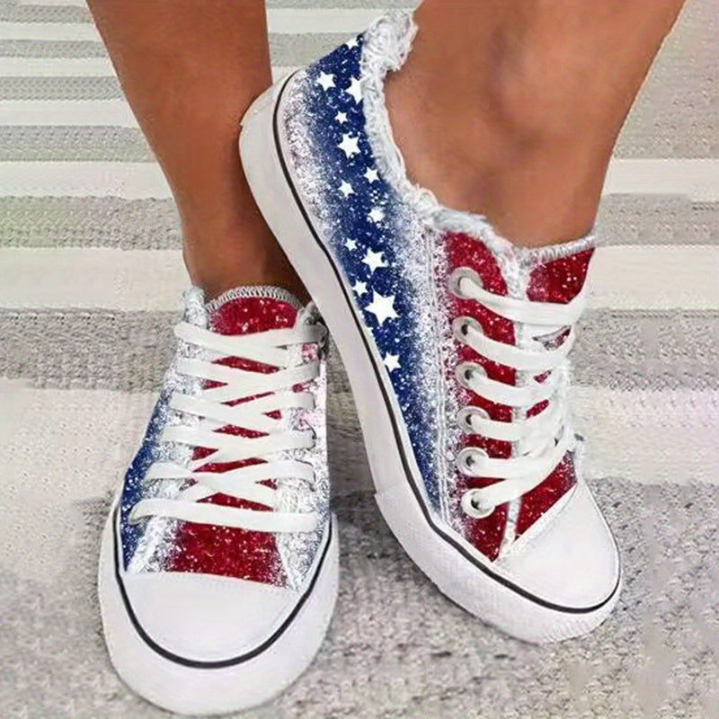 Women's Star Pattern Canvas Shoes Casual Lace Up Outdoor Shoes Lightweight