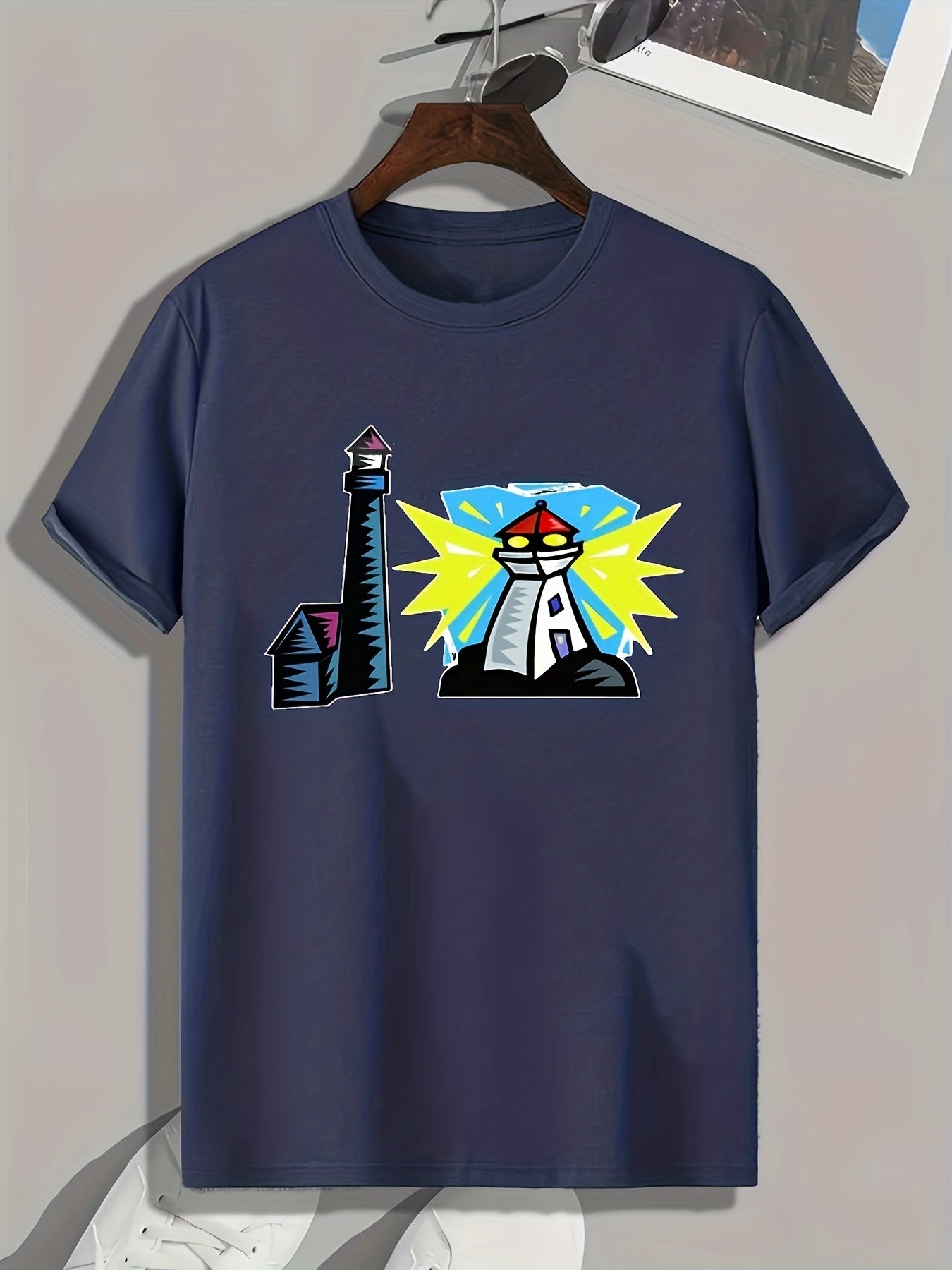 Lighthouse Print Men's Graphic T shirt for Summer