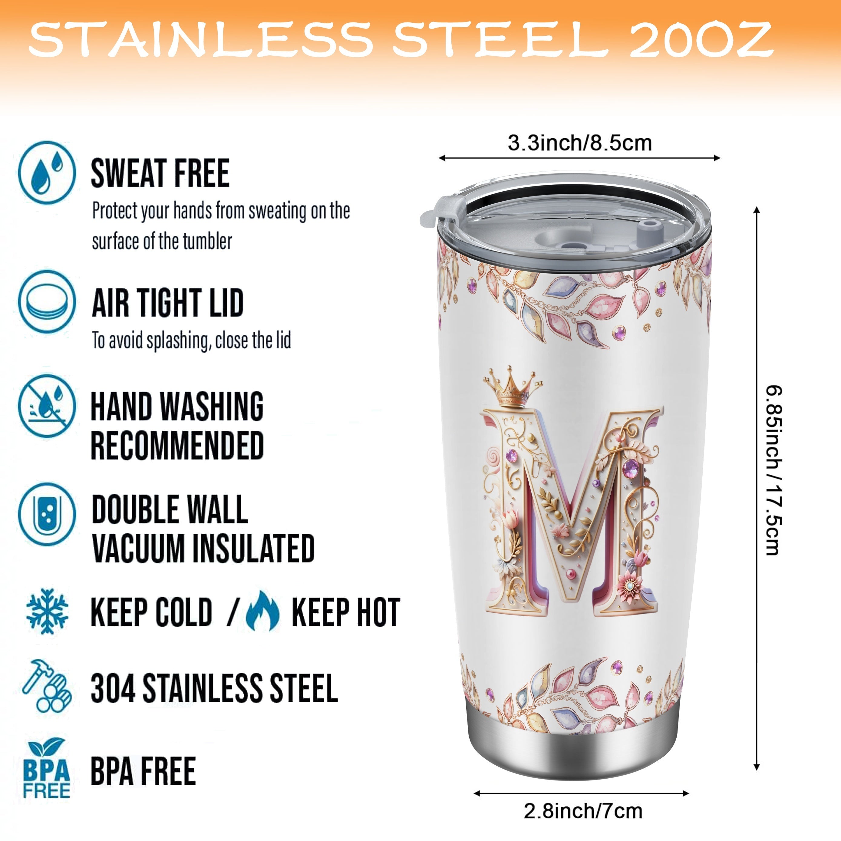 Baroque Style 20oz Stainless Steel Cold Coffee Travel Cup