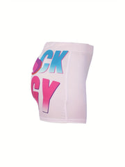 Letter Print High Waist Shorts Sexy Workout Slim Shorts