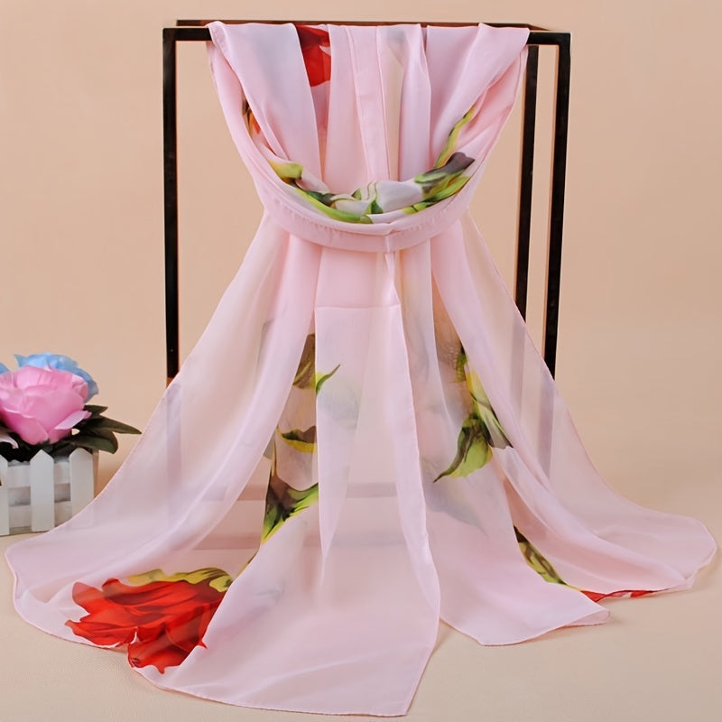 Chiffon Printed Silk Scarf Neckerchief Head Wrap Beach Shawl