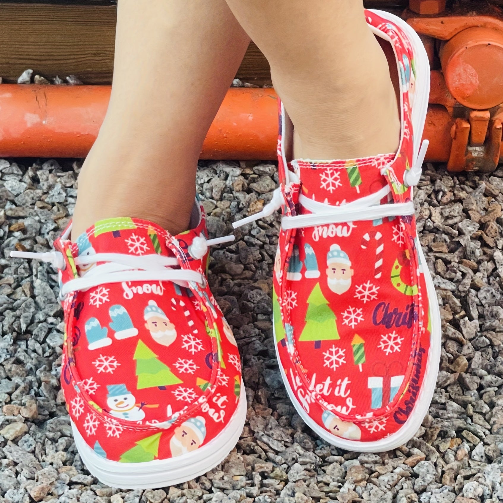 Women's Red Christmas Pattern Canvas Shoes Lightweight Sneakers