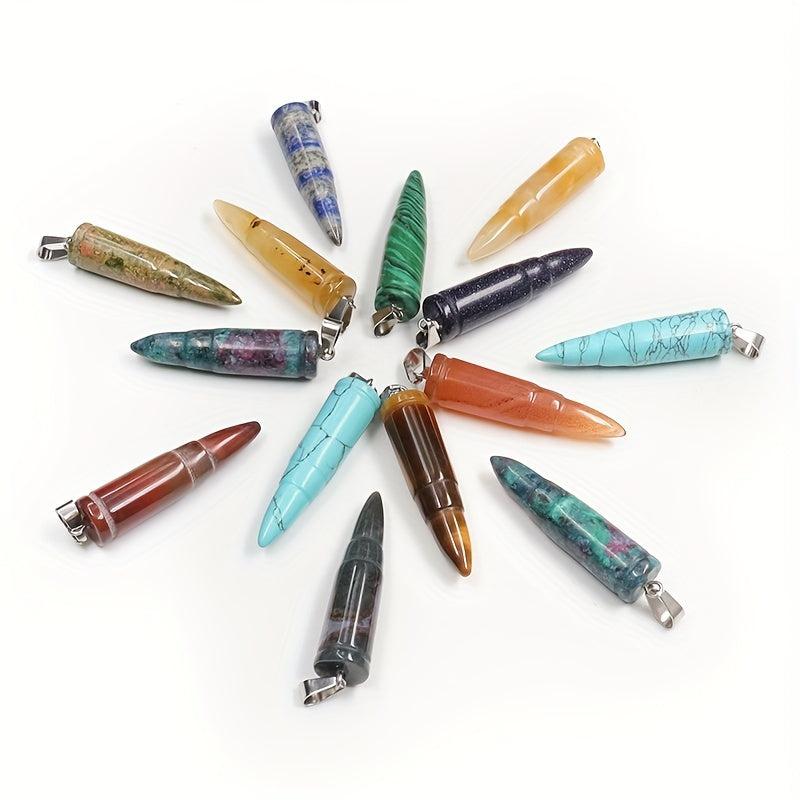 12pcs Natural Healing Crystal Pendants Stone Bullet Pillar Pendant