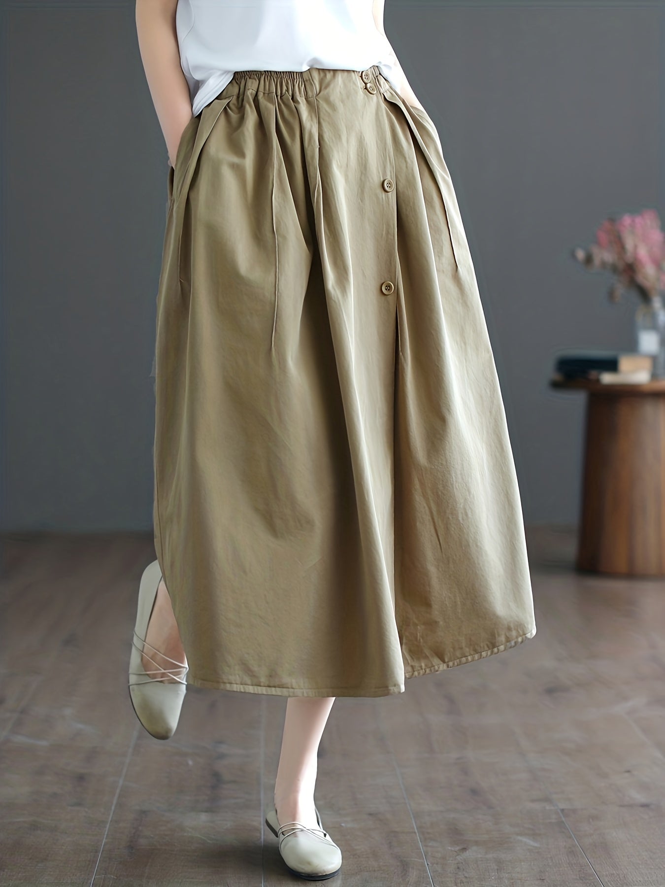 High Waist Midi Skirt Loose Casual Skirt Women's Clothing