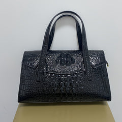 Women's Crocodile Embossed Boston Bag with Shoulder Strap