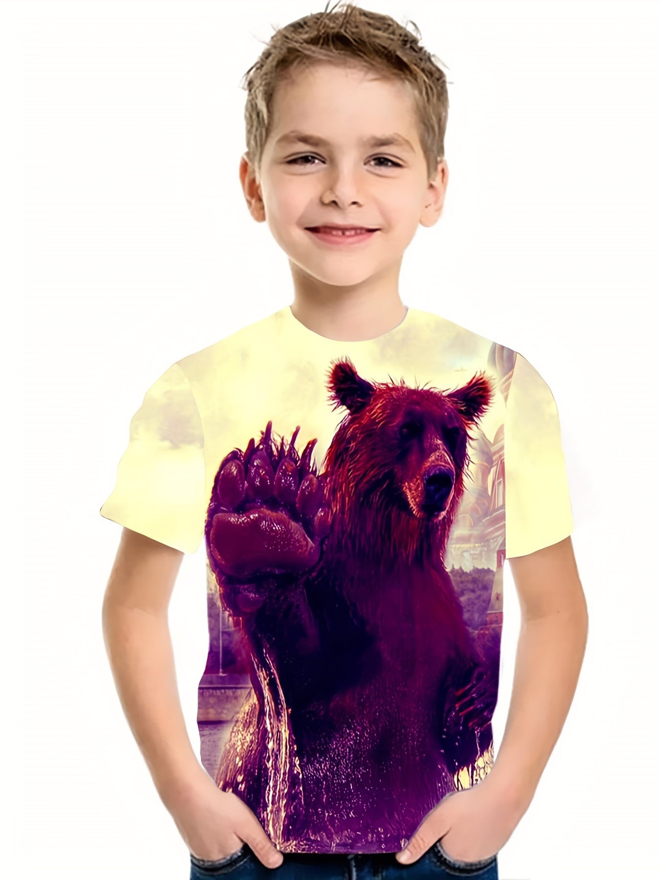 Boy's Brown Bear Graphic T Shirt - Summer Tee