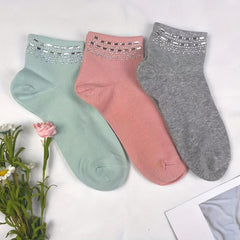 5 Pairs Rhinestone Crew Socks for Women - Comfy & Breathable Stockings