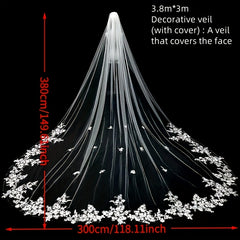 Lace Floral Wedding Veil with Floral Applique Forest Style for Weddings