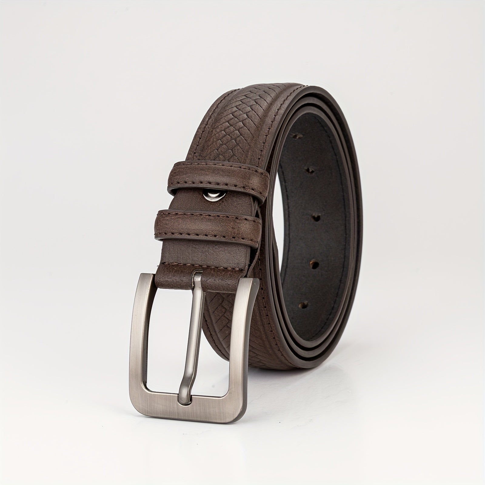 Embossed Antique Braided Pattern Men's Leather Belt