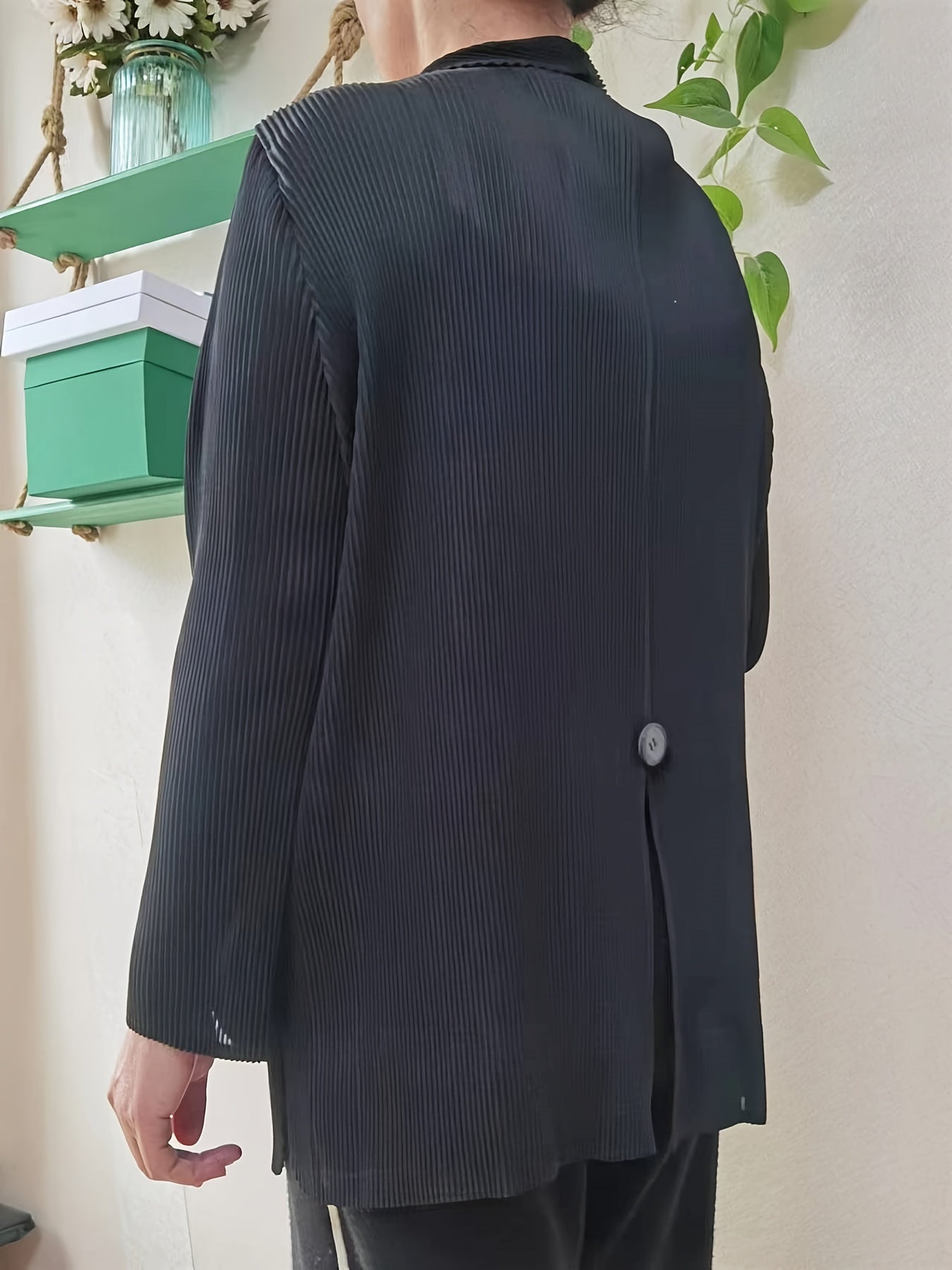 Stripe Textured Open Front Blazer for Women