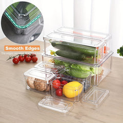 10pcs Stackable Fridge Bins with Lids for Fresh Food Storage