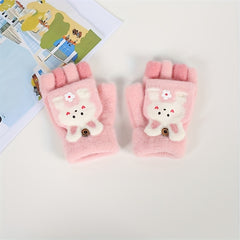 Winter Kids Half Finger Gloves Bunny Point Girls Boys