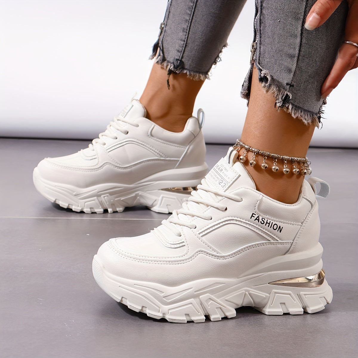 Women's Chunky Lace Up Sneakers Height Increased Casual Fashion Shoes