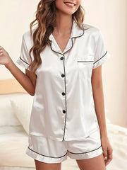 Short Sleeve Satin Pajamas Set for Women