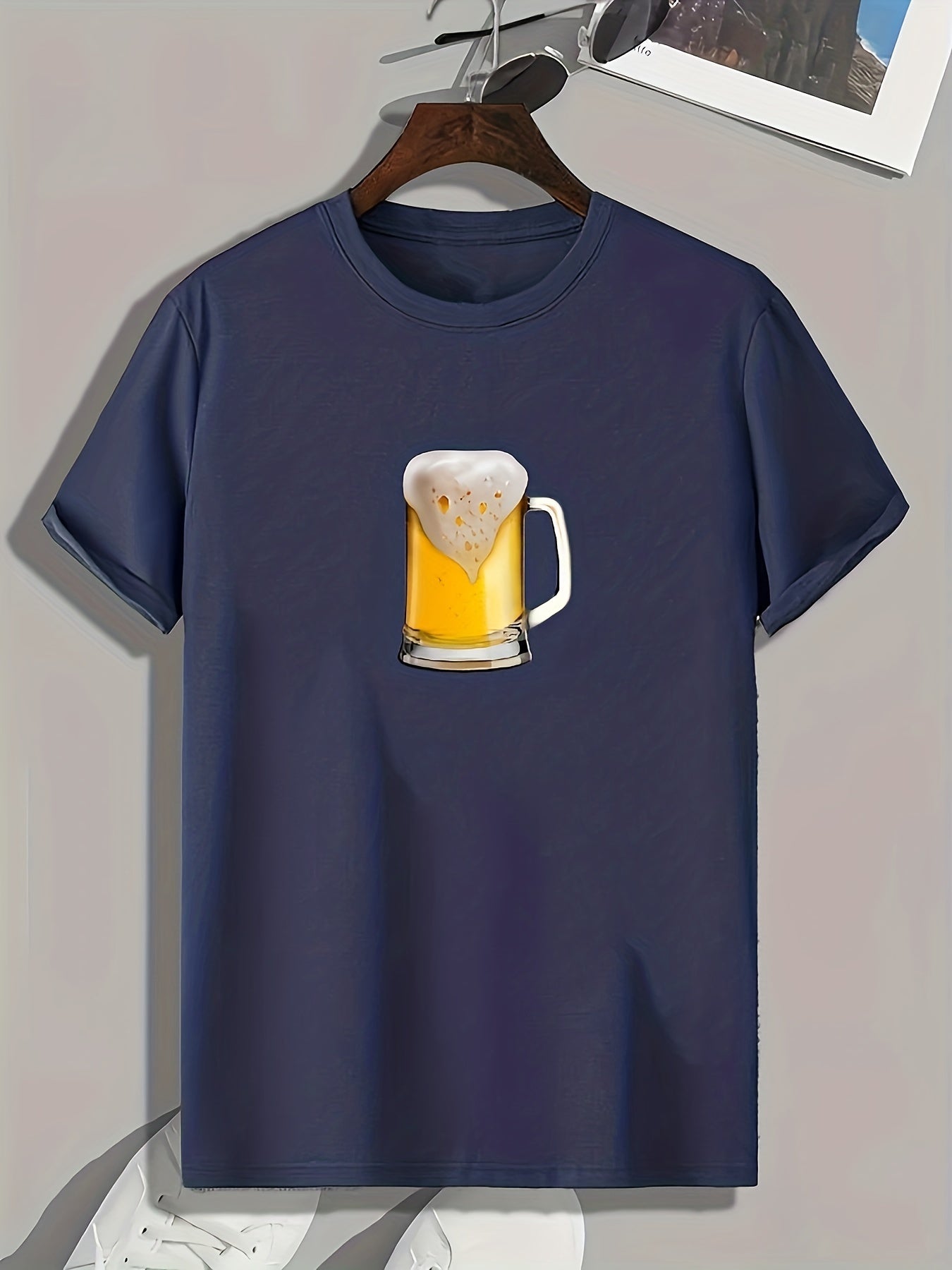 Beer Print Men's Comfy T shirt Slightly Stretch Breathable Tee