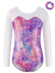 Girls Sequin Long Sleeve Starry Sky Leotard for Ballet Dance