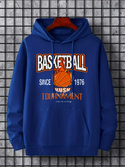 Basketball Teddy Bear Smile Print Hoodie Men's Casual Pullover Hooded Sweatshirt