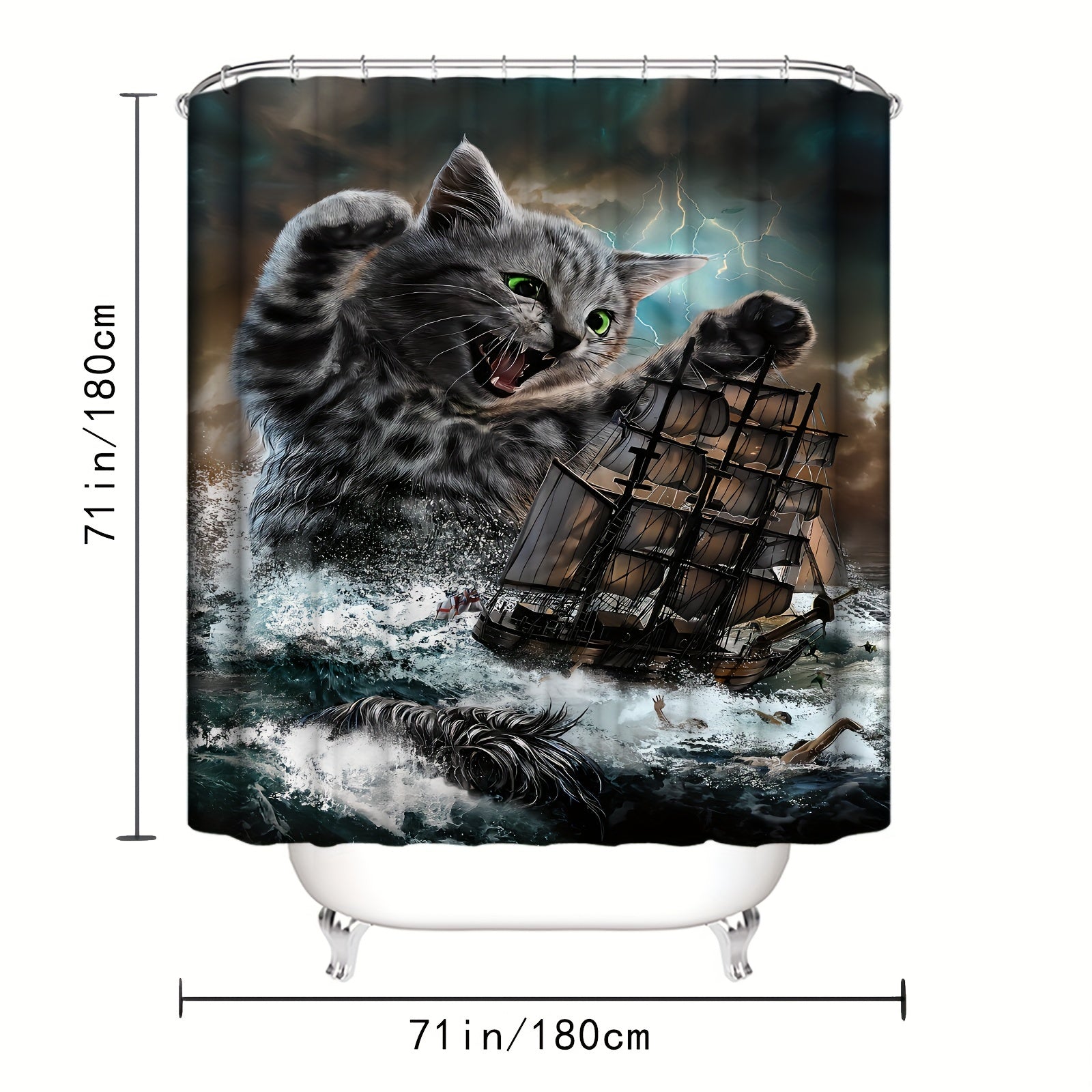 Cat Siren Sailboat Shower Curtain - Fun Bathroom Decor
