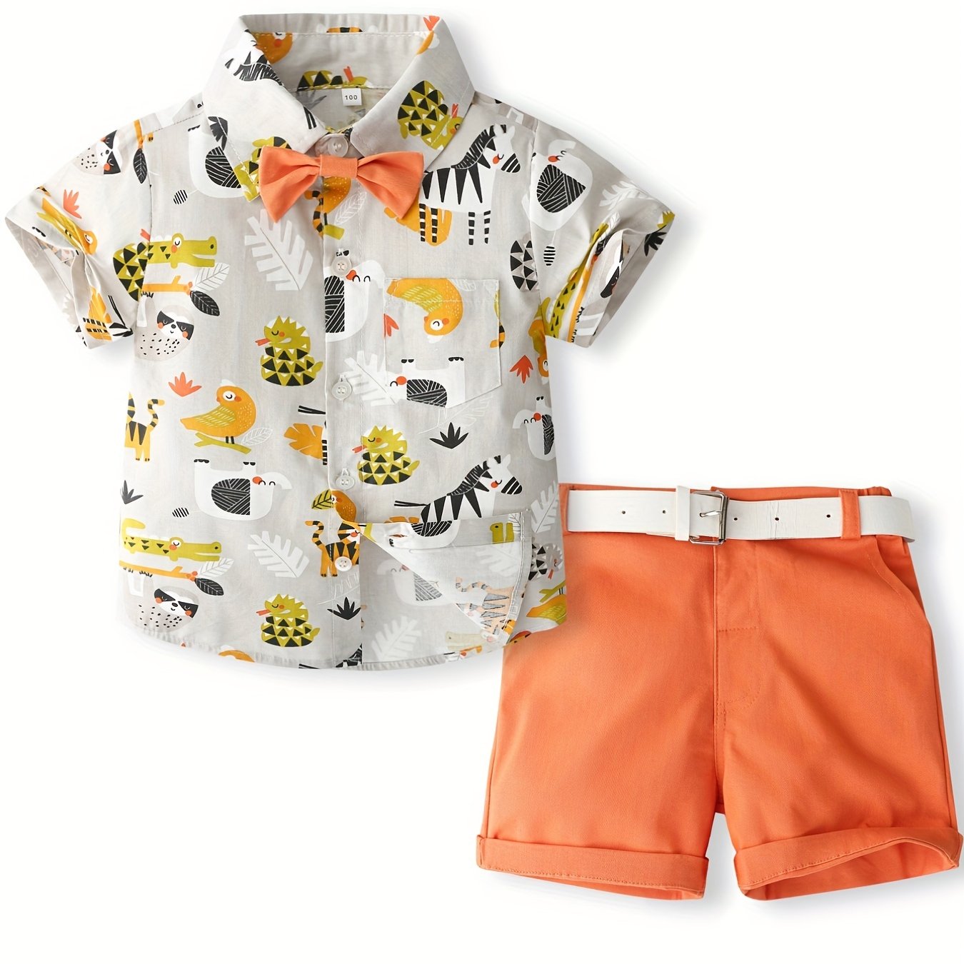 Boys Casual Outfit Animals Graphic Print Shirt&Shorts Set