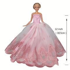 2pcs Doll Dresses Pink Party Skirts with Crown Veil