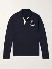 Men's Knit Polo Shirt with Smile Pattern