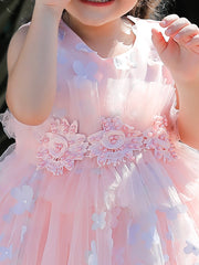 Girls Butterfly Decor Sleeveless Mesh Princess Dress