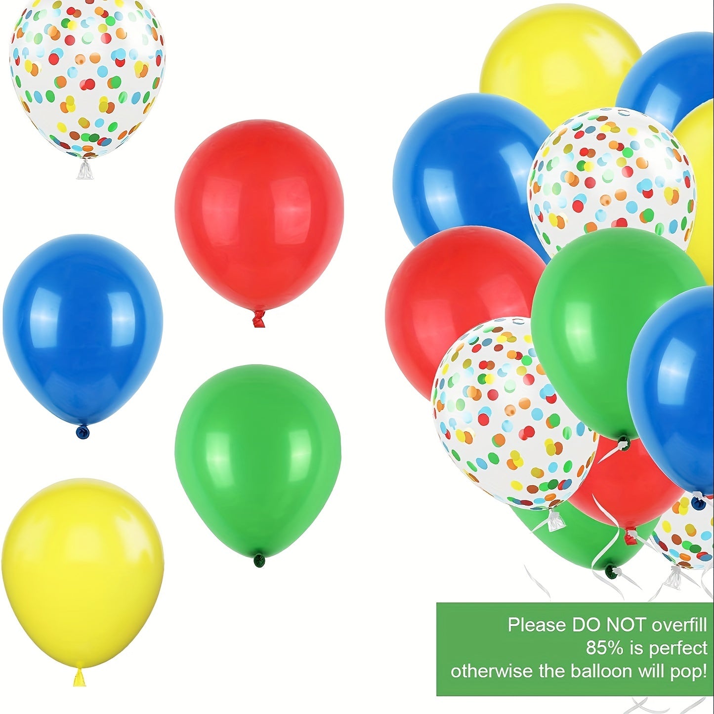 61pcs Red Yellow Green Latex Balloons Mixed Confetti Balloons Ribbon Birthday