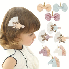 Set of 2 Unicorn Bow Glitter Hair Clips for Girls