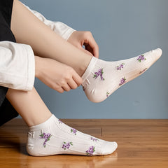 5 Pairs Floral Ankle Socks with Lace Trim Low Cut Stockin