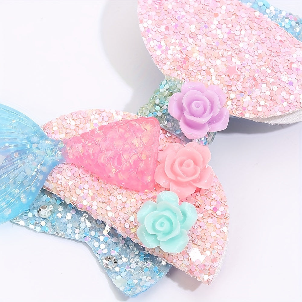 Baby Girls Mermaid Bow Hair Clip Glitter Flower Barrettes Hair Accessories