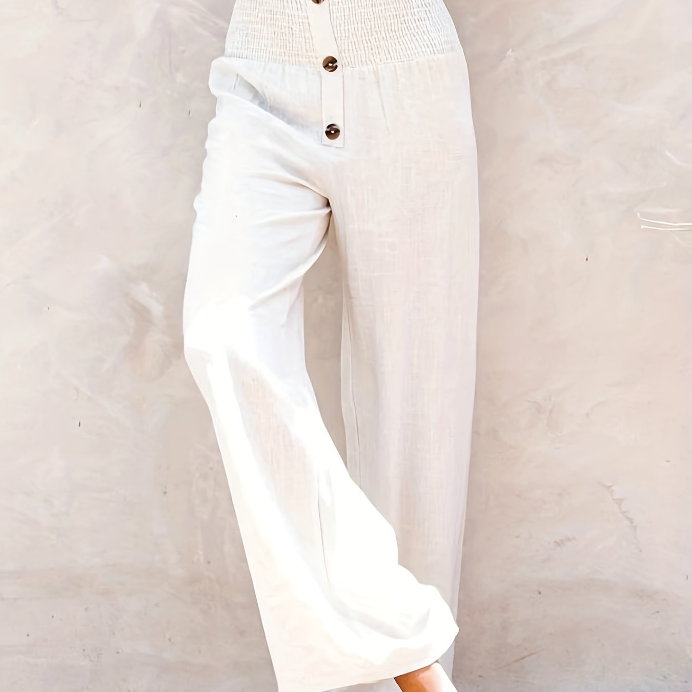 Boho Wide Leg Smocked Waist Button Pants