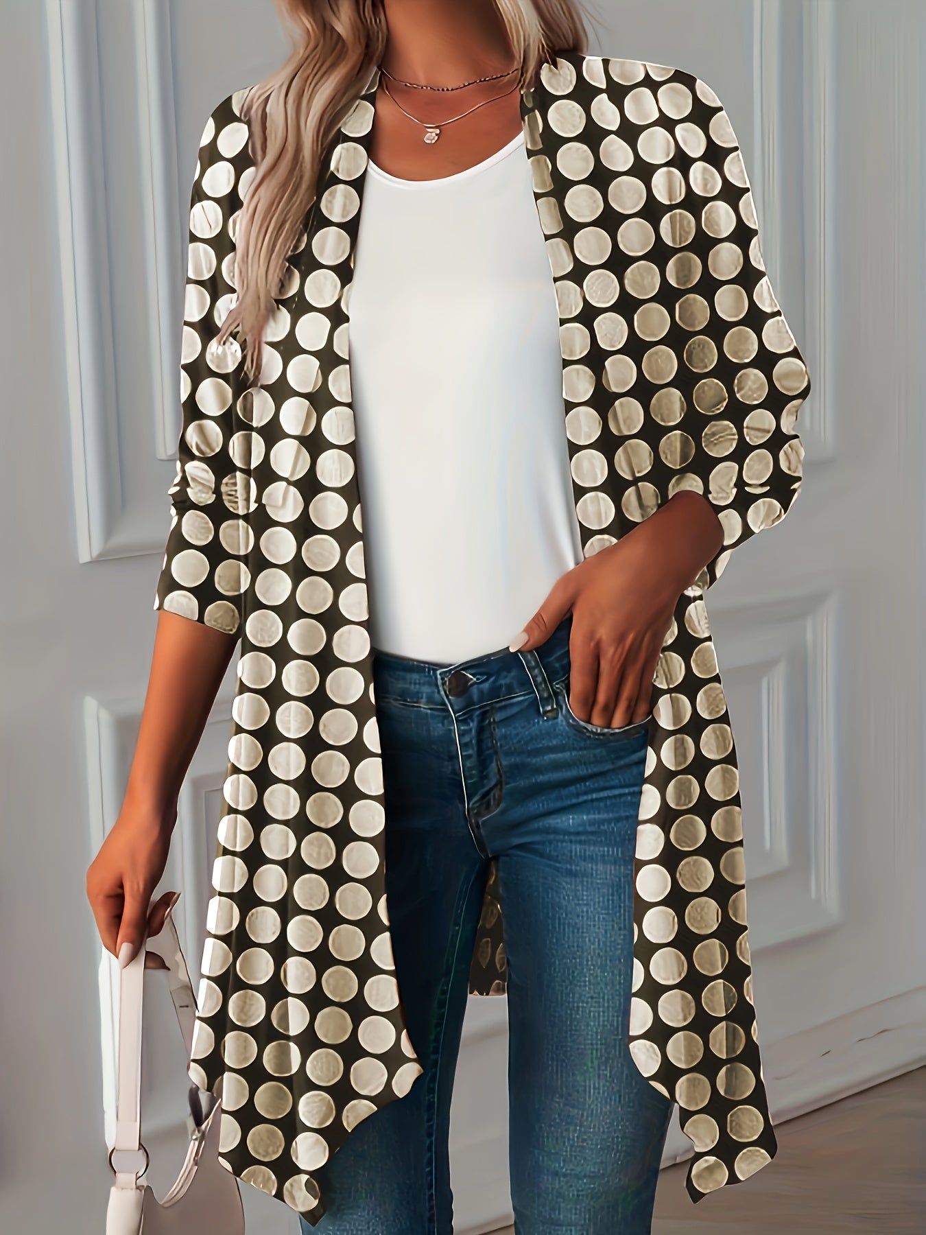 Dot Print Open Front Cardigan