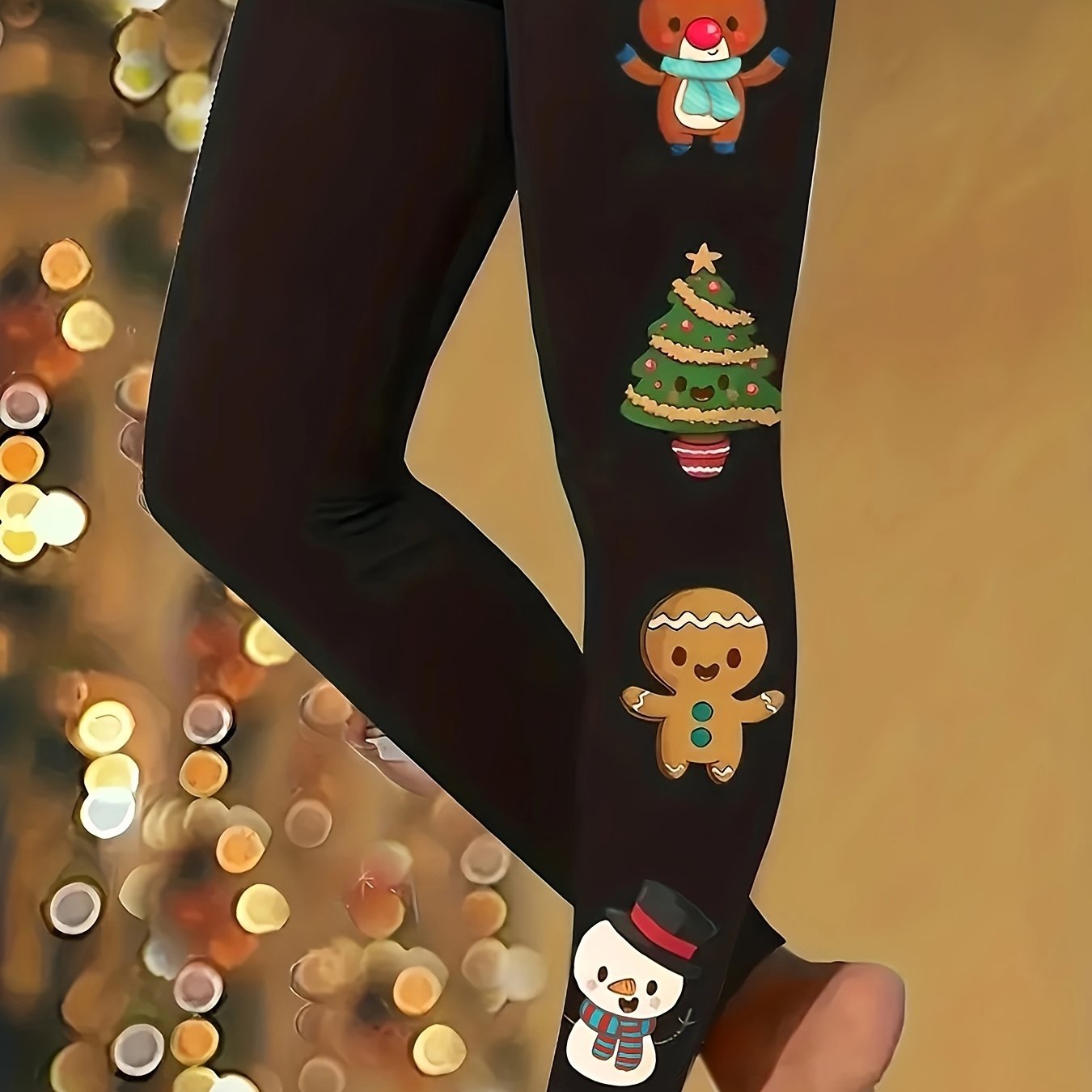 Women's Plus Christmas Leggings Reindeer Gingerbread Snowman Tree Print