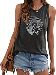 Mountain Print Sleeveless Tank Top for Women