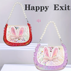 Sequin Rabbit Ears Handbag with Faux Pearl Handle for Girls