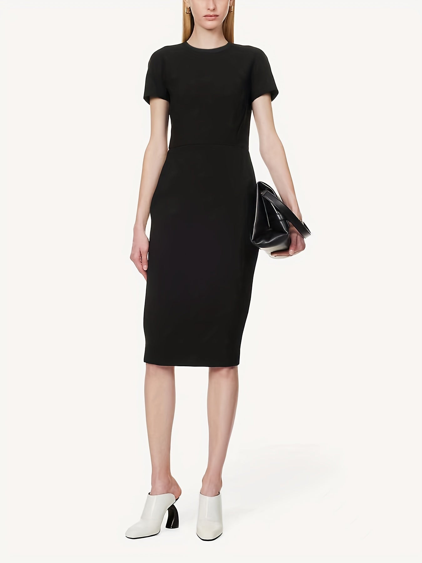 Solid Round Neck Tank Dress Slim Fit Stretch