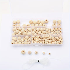 220Pcs Natural Round Wood Beads for Jewelry Making with Storage Box